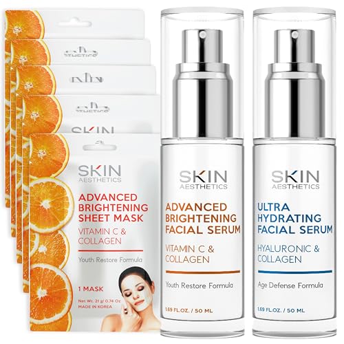 Serum & Face Mask Set, Vitamin C & Collagen & Hyaluronic Acid Value Set - Anti-Aging, Hydrating - Clean Beauty Ingredients, Cruelty-Free Korean Skin Care - Set of 3