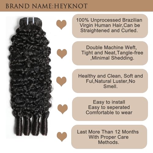 Burmese Curly Bundles Human Hair 16 Inch Water Wave 100% Unprocessed Brazilian Virgin Hair Quick Weave Hair 3C4A Deep Curly human hair wet and wavy bundles for Women Natural Black