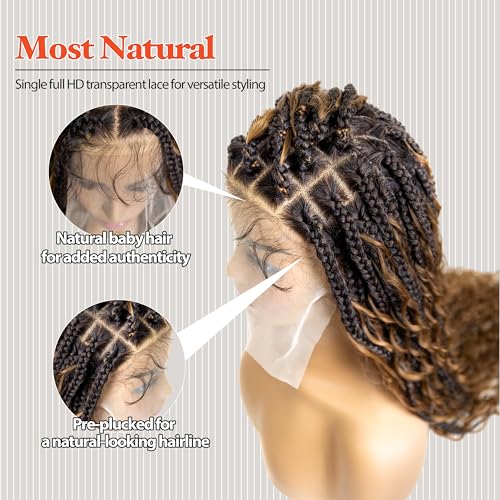 Gypsy Boho Box Braided Wig - Synthetic Knotless Braided Wigs for Black Women - Full Lace Square Parted, Glueless Wig with Natural Baby Hair (#613 Platinum Blonde, 32")