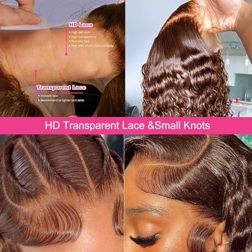 Chocolate Brown Lace Front Wig Human Hair 180 Density 28 Inch 13x4 HD Deep Wave Lace Front Wigs Human Hair Colored Deep Curly Lace Frontal Wigs Glueless Wig for Women Pre Plucked with Natural Hairline