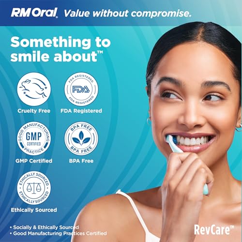 RM Oral RevCare Medium Toothbrush, Circular Power Bristles Power Away Plaque, Tongue & Cheek Cleaner Fights Bad Breath, Value 10 Count
