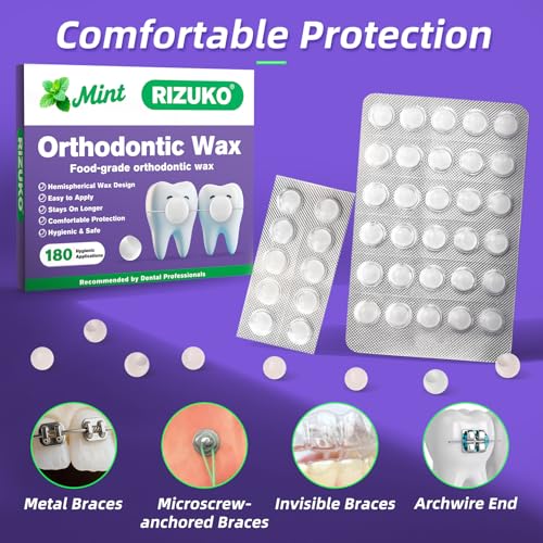 Orthodontic Wax for Braces - 180 Dental Wax Dots | Hygienic Individual Wraps, Mint Flavor