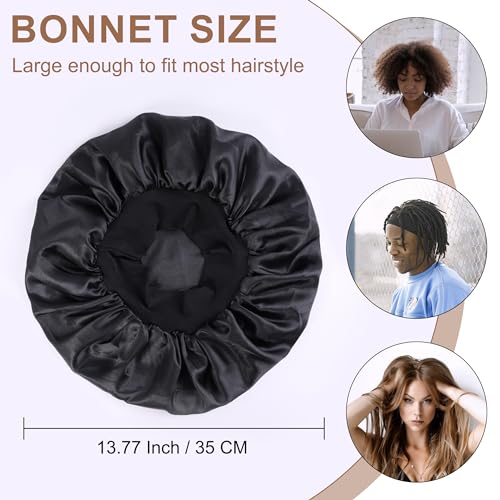 MoHern Bonnets for Men, Double Layer Satin Hair Bonnet for Sleeping, Reversible Night Cap, Black Bonnet for Curly Hair, Satin Bonnet for Black Men and Women