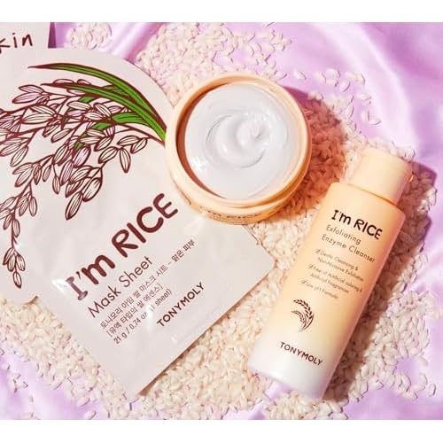 TONYMOLY I'm Rice Clarifying Skincare Set ? 3-Step Face Care for Clear, Hydrated Skin ? Includes Enzyme Powder Cleanser, Blemish Mask & Nourishing Sheet Masks ? Gentle Exfoliation & Oil Control