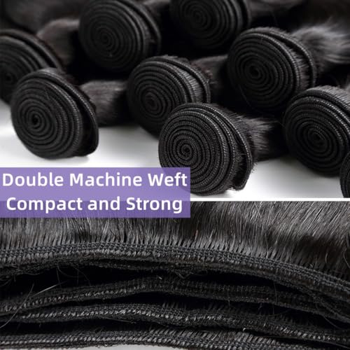 Kinky Straight Human Hair Bundles 100% Unprocessed Brazilian Virgin Hair(20 22 24 Inch)12A Silky Yaki Straight Bundles Human Hair Quick Weave for Black Women Natural Color