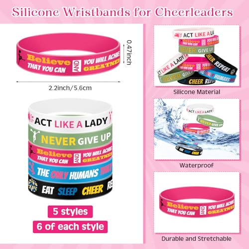 121 Pcs Cheerleader Gifts Kit 30 Zipper Portable Cheer Makeup Bag 30 Keychain Wristband Mirror 1 Bag Waterproof Cheer Stickers for Women Girls Cheerleader Teammates