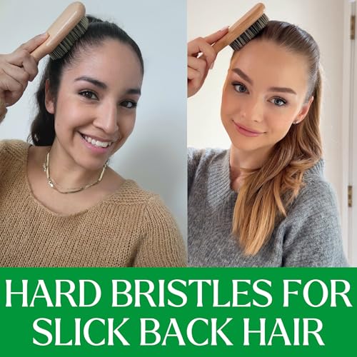 GranNaturals Hard Bristle Slick Back Hair Brush for Men & Women with Thick Curly Hair - Stiff Reinforced Nylon Small Hairbrush for Smoothing, Waves, Beard, Fades, Locs, Dreads