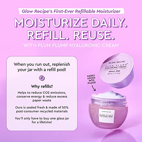 Glow Recipe Plum Plump Hyaluronic Acid Face Cream, Refill - Hydrating, Firming & Plumping Facial Moisturizer for Women & Men - Korean Skin Care with Polyglutamic Peptides for Dry Skin Wrinkles (50ml)