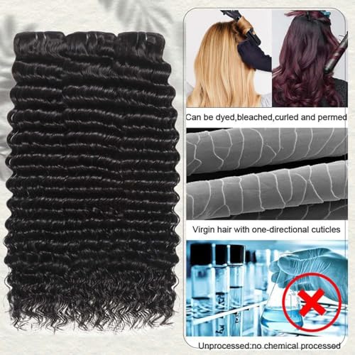 Deep Wave Bundles Human Hair 3 Pcs 12A 24 26 28 Inche Brazilian Deep Wave Cury Bundles Human Hair 100% Unprocessed Brazilian Virgin Hair Wet and Wavy Natural Black Women Hair Extensions
