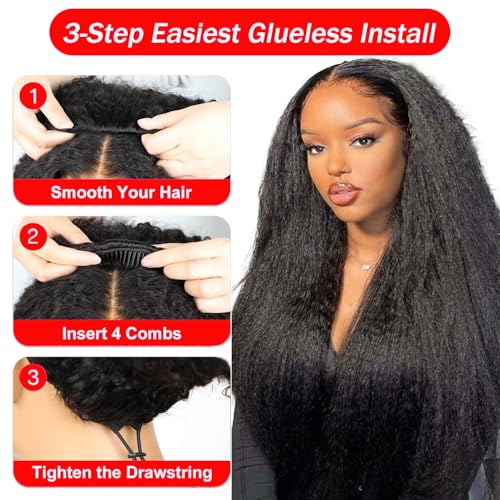 250% Density Kinky Straight Drawstring Half Wig Upgrade 3 In 1 Half Wigs With Drawstring Seamless Clip Ins Flip Over Human Hair Headband Wigs No Lace Glueless Wear And Go Wig Beginner Friendly 20 Inch
