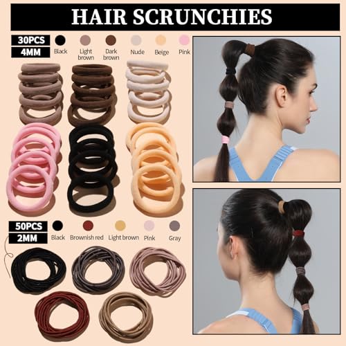 FANDAMEI Hair Ties Kit for Women, Velvet Scrunchies, Elastic Rubber Bands, Seamless Hair Ties, Hair Clips, Bobby Pins, U Shaped Hair Pins for Styling, Hair Accessories Kit