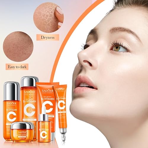 6-Piece Hydrating Skincare Set with Vitamin C & Niacinamide,Tk Face Care Kit Includes Toner, Serum,Cleanser,Moisturizer, Eye Cream & Body Lotion | Unique Gift for Women