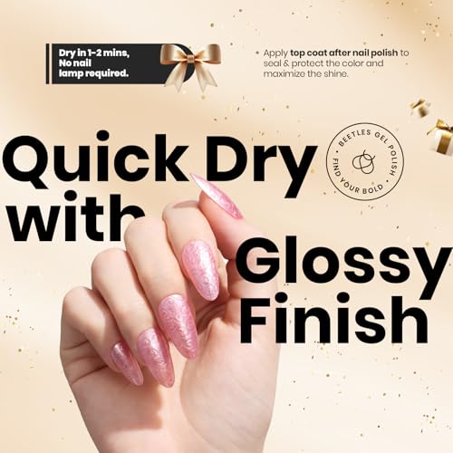 Beetles Pink Nail Polish - 15ML Quick Dry Nail Polish Romantic Reverie Pink Rose Pearl Nail Lacquer Shimmer Fingernail Polish Art Effect for Nail Salon-Quality
