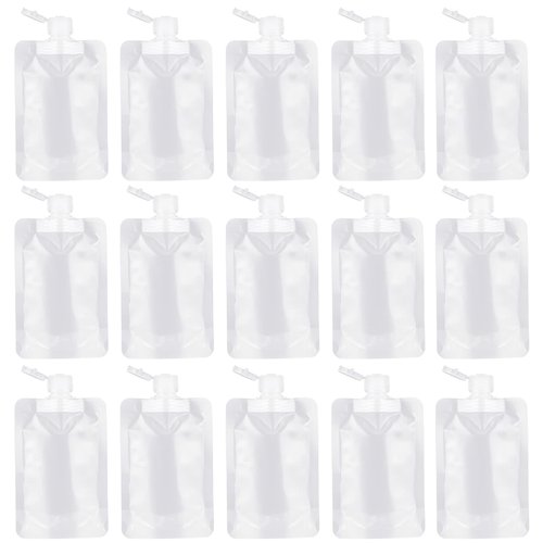RONRONS 15 Pieces Refillable Squeeze Pouch Bags for Toiletries, 100ml/3.4oz Plastic Flask TSA Approved Travel Size Containers, Leak Proof Empty Squeezable Lotion Tubes Bags Shampoo Bottles