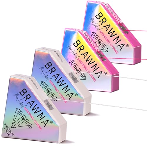 BRAWNA 30 Meters White and Pink Eyebrow and Lip Mapping String - Brow Measuring Tool - PMU Supplies - Microblading Kit - Brow Lamiantion and Henna Supplies - 4 pack