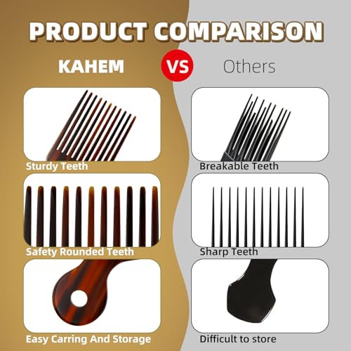 KAHEM Wide Tooth Pick Comb for Long, Thick, Curly Hair - 6.89 Inch Detangling and Lifting Comb for Women and Men's Hair Styling