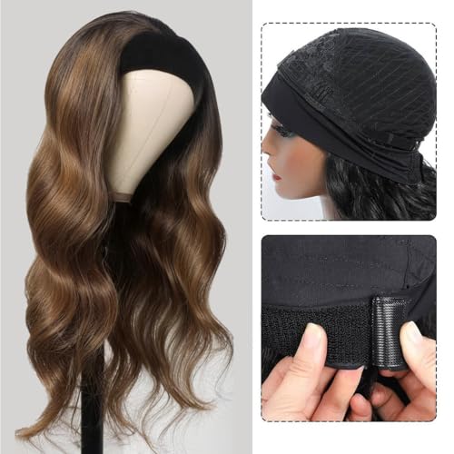Headband Wig Human Hair Highlight Ombre Body Wave Headband Wig 30 Inch #4/27 Honey Blonde Brazilian Glueless Wig None Lace Front Wigs for Black Women 150% Density