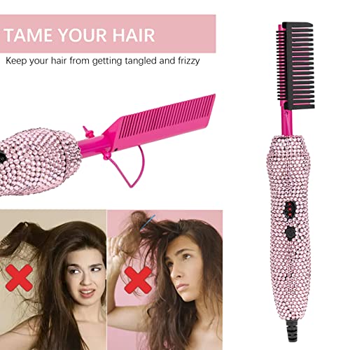 Deluxe Electric Hair Straightener and Curling Comb for Natural Hair and Wigs, 450¡ÆF Heat Pressing Comb with Anti-Scald Case (Pink)