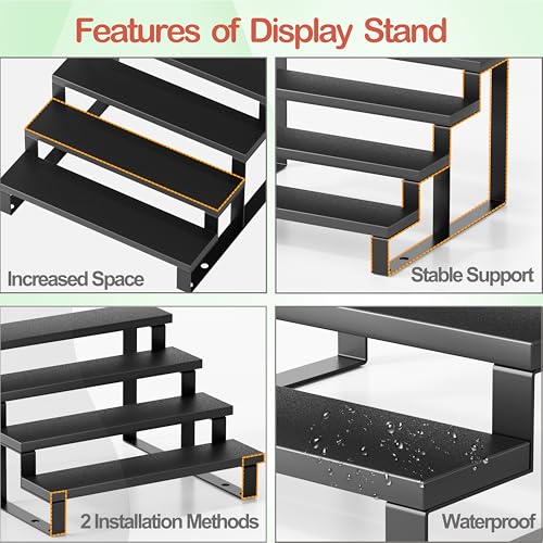 2 Set Black Cologne Organizer for Men, 12 Inch Cologne Stand 4 Tier Perfume Organizer for Dresser, Versatile Step Display Stand Shelf for Fragrance, Skincare, Figurine, Dessert (Wood & Metal)