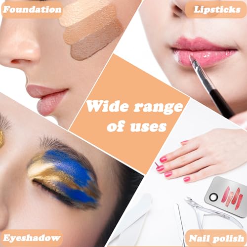 3 Pcs Makeup Foundation Spatula Spoon Tool Set, Make Up Mixing Palette Tray, Stainless Steel Skin Care Spatula, Cosmetic Scoop Scraper for Skincare Face Eye Cream (Silver)