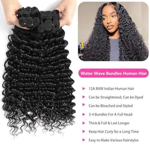 Water Wave Bundles Human Hair Soft Brazilian Virgin Human Hair 100% Unprocessed Wet and Wavy Curly Bundles Natural Black Color Can Be Dyed Total 300g 20 22 24 Inch