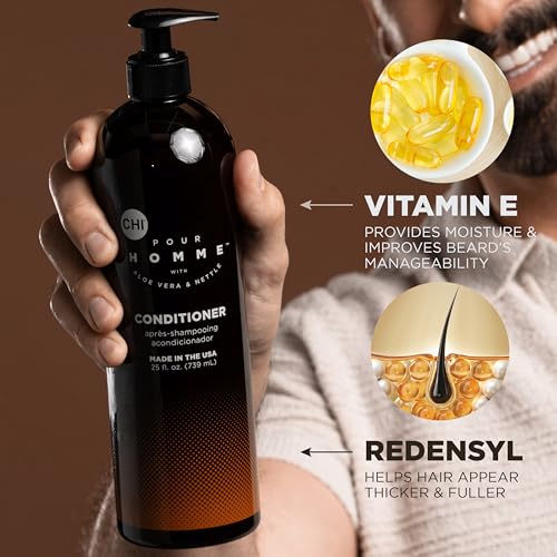 CHI Pour Homme Moisturizing Daily Conditioner For Men, Smooths & Detangles, Made With Aloe Vera & Nettle, Fresh, Woody Scent, Sulfate-Free, 25 oz