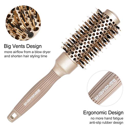 Round Barrel Anti-Static Hair Brush with Boar Bristles, Nano Thermal Ceramic Ionic Tech | For Extra Shine | Protect Hair, Enhance Texture, For Straightening & Drying (1 1/4 inch)