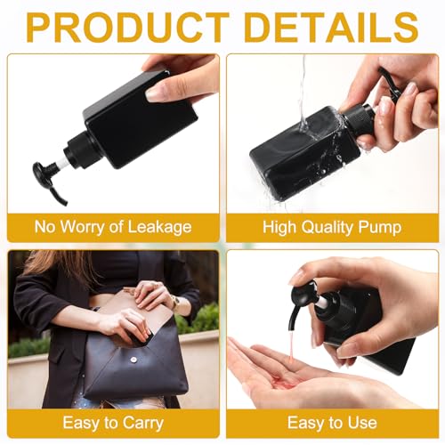 Domensi 50 Pcs 100ml /3.4 oz Pump Bottle Mini Travel Bottles Small Dispenser Containers Plastic Pump Lotion Dispenser Empty Square Travel Size Containers Toiletries (Whole Black)