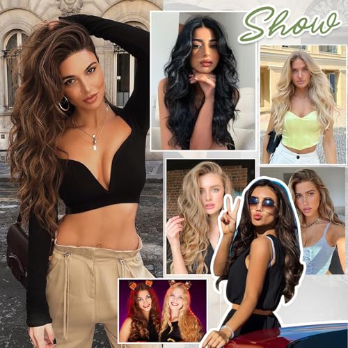 Halo Hair Extensions Real Human Hair Invisible Wire Extensions with Transparent Fish Line Wavy Curly Halo Clip in Human Hairpieces Golden Brown & Bleach Blonde 22 Inch