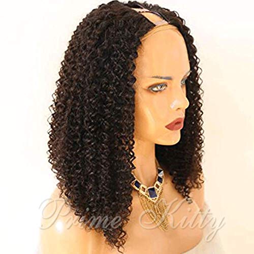 1X4 U Part Human Hair Wigs with Baby Hair 9A Virgin Brazilian Human Hair Wig Deep Curly Middle Opening Glueless 1X4 U Part Wig for Black Women Wavy Wig 150% Density Natural Color 16 Inch