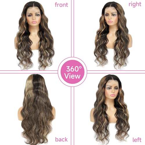 Avolo 30 Inch Ombre Highlight Lace Front Wig Human Hair Pre Plucked 13x4 HD Transparent 1B/27 ombre lace front wig Body Wave HD Lace Frontal Wigs Human Hair With Baby Hair 180% Density