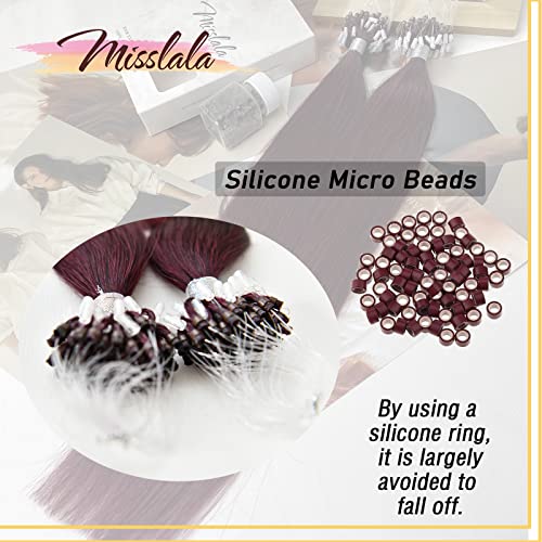 18 Inch Microbead Human Hair Eextensions Real Straight Hair Micro Link Extensions Hair Salon Quality Color #99J Red Wine Micro Ring Hair Extensions Human Hair Remy Soft 50 Grams 50 Strands