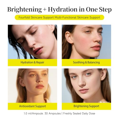 Vitamin C Face Serum with Glutathione, 4D Hyaluronic Acid & Aloe Vera ? Lightweight Brightening & Hydrating Ampoule for Daily Skincare, Dark Spots, Sensitive Skin Friendly - (1.0 ml)*30 Vials