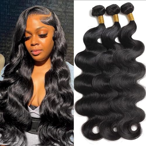 12A Human Hair Bundles Body Wave Bundles Human Hair 26 28 30 Inch 100% Unprocessed Brazilian Virgin Hair Bundles Deals Weave 3 Bundles Human Hair Extensions Body Wave Bundles Natural Black