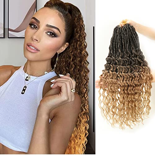 New Faux Locs Crochet Hair 24 Inch 8 Packs Soft Locs Long Deep Waves Goddess Ombre Prelooped Synthetic Dreadlock Extensions (24inch, 1B27)
