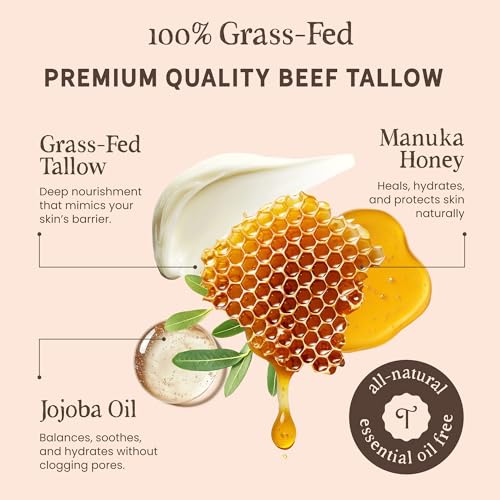 Whipped Tallow Cream Moisturizer 100% Grass Fed Natural Face & Body Lotion Unscented, Non-Greasy Balm for Dry, Sensitive Skin | Whipped Beef Tallow Lotion Made in USA