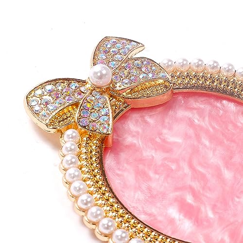 Resin Nail Art Palette, Nail Art Painting Mixed Color Palette, Bow Decorated with Rhinestones and Pearls Nail Art Display Board (Golden)