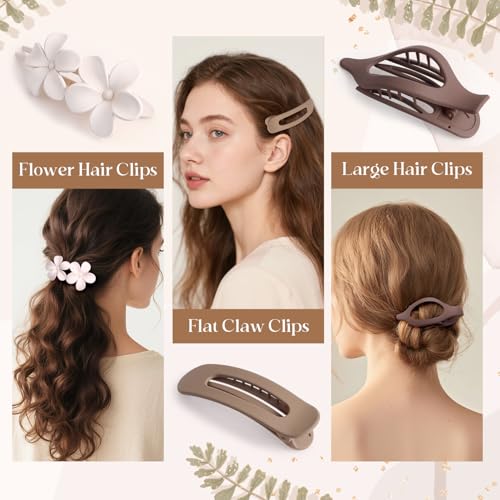 10 Pcs Flat Hair Claw Clips for Women, 3 Styles Non-Slip French Matte Claw Clips for Long Thin Thick Curly Hair, Large Strong Hold Claw Clips for Thick Hair