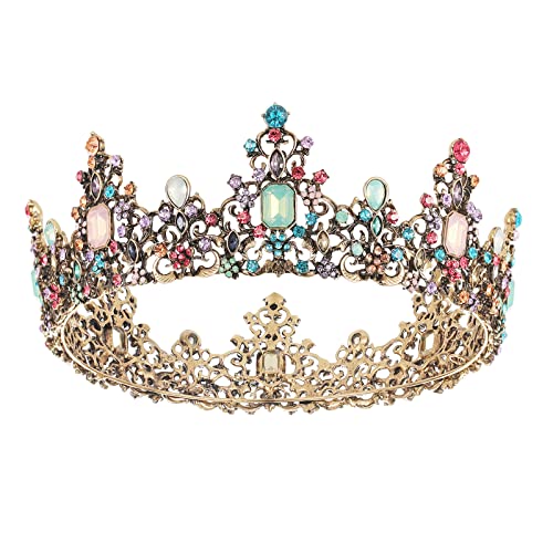 SNOWH Baroque Queen Crowns and Tiaras, Crystal Wedding Crown for Women, Vintage Birthday Tiara, Halloween Costume Party Hair Accessories with Gemstones