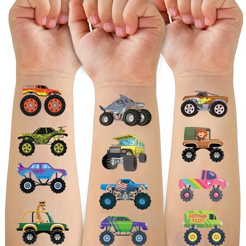 Monster Trucks Temporary Tattoo for Kids, 10 Sheets Monster Truck Fake Tattoos for Boys Party Favors, Goodie Bags Stuffers, Brithday Supplies Decorations