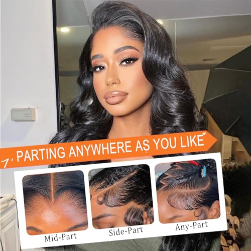 220% Density 13x6 Lace Front Wigs Human Hair 32 Inch Real Human Hair Wig 12A Body Wave HD Lace Frontal Wigs Pre Plucked Virgin Natural Black Human Hair Wig Invisilbe Hairline Tiny Knots for Women