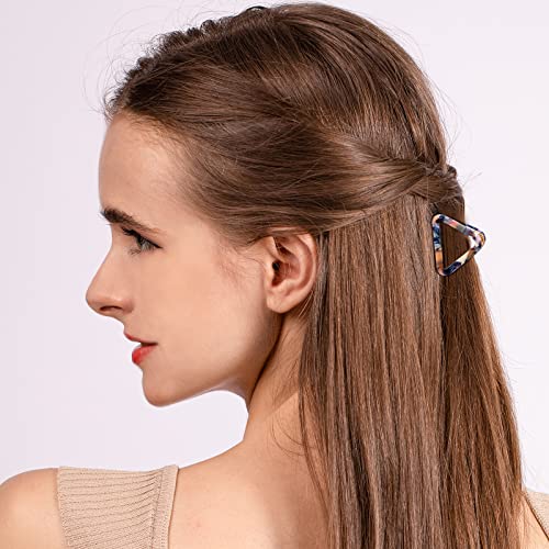 Cobahom Mini Acetate Claw Clips for Thick Hair - 3 Pcs Hollow Triangle Hair Clips for Women and Girls (Blue + Pink + Gray) 1.7 Inch