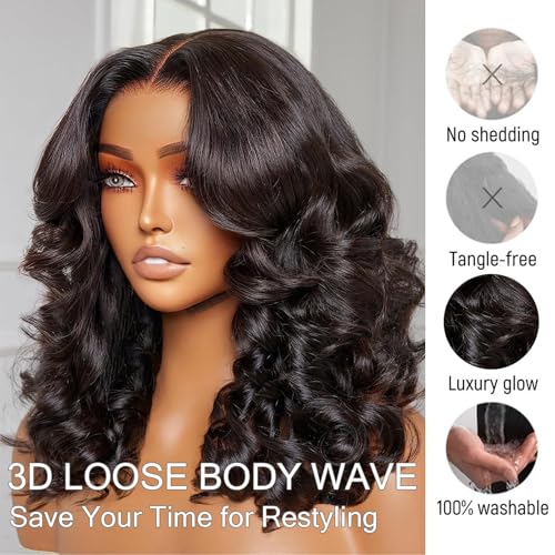 RECOOL Human Hair Wig Glueless Lace Front Wigs 6x5 Hd Loose Body Wave Lace Front Wigs Glueless Wigs Human Hair Pre Plucked Pre Cut Lace Frontal Wigs For Black Women 16 Inch
