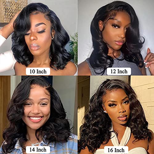 Wavy Bob Wig Human Hair 13x4 Lace Front Wigs Human Hair Pre Plucked Glueless Wigs Human Hair 12 Inch Short Bob Wigs Brazilian Body Loose Wave Wear and Go Human Hair Wig