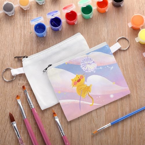 Frienda 30 Pieces Sublimation Blank Small Coin Canvas Makeup Bags Bulk Cosmetic DIY Craft Pouch with Zipper Coin Purse Pencil Pouch Travel Toiletry Organizer(White)