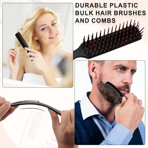 HOFASON 50 Pcs Bulk Hair Brushes Combs Set for Homeless Women, Individually Wrapped Detangling Hairbrush and Comb for Kids Homeless Hotel Nursing Charity Hygiene Supplies(Black)