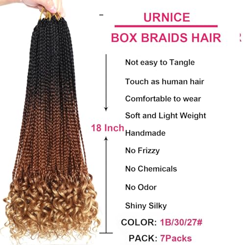 7 Packs 18 Inch Boho Goddess Box Braids Crochet Hair for Black Women (1B/30/27#, 18 Inch (Pack of 7))
