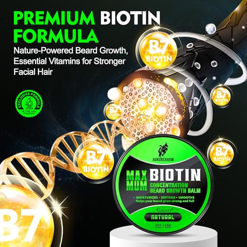 Biotin Beard Balm for Men ? Unscented, Fast-Absorbing Beard Softener & Growth Balm with Castor, Shea & Jojoba ? Conditions, Styles & Thickens Coarse or Patchy Facial Hair ? Idea Gift for Him ? 2 OZ