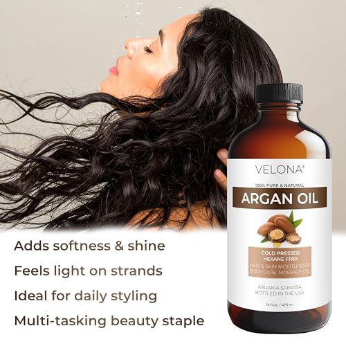 velona Argan Oil - 16 Fl Oz in Glass Bottle | 100% Pure and Natural | Morocco Oil | Skin, Body and Face Care | Nails Protector | Unrefined, Cold Pressed | Cap Kit