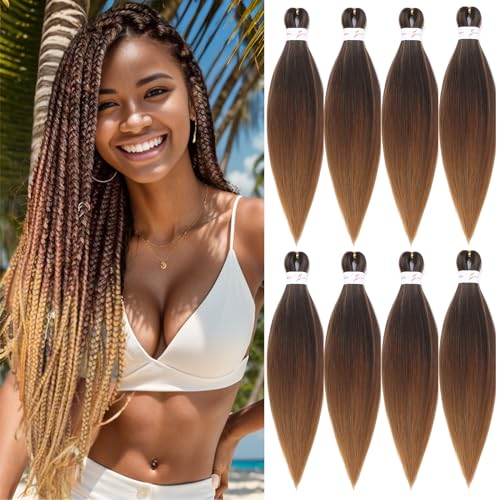 Ombre Braiding Hair Pre stretched 18 Inch 8 Packs Pre stretched Braiding Hair For Twist Long Yaki Texture Professional Synthetic Hair Extension Itch Free Hot Water Setting(18", T1B/30/27#)